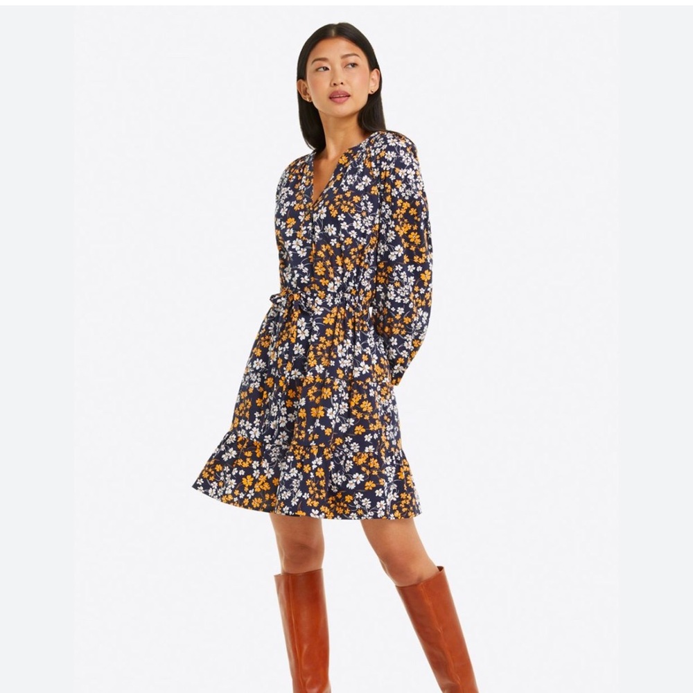 Draper James Navy Floral Mini Dress with White and Mustard Flowers